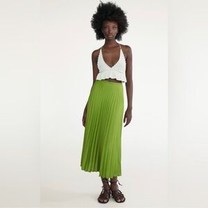 ZARA *NWT: Knife Pleat Silky Satin Maxi Skirt SZ.XS (LIME GREEN)